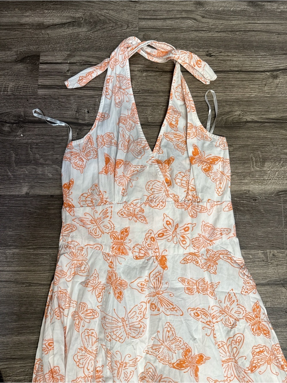 Together Butterfly Print Halter Maxi Dress White Orange Boho Cottagecore - Picture 3 of 6